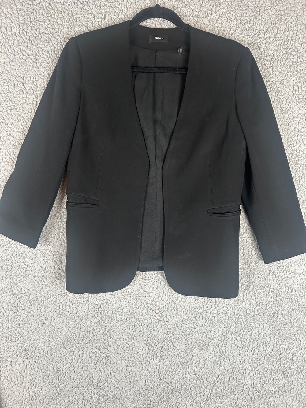 Theory Long Sleeve Open Front Black Blazer Size 6